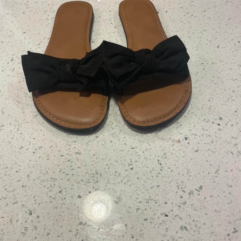 Simple bow knot black velvet Women sandals